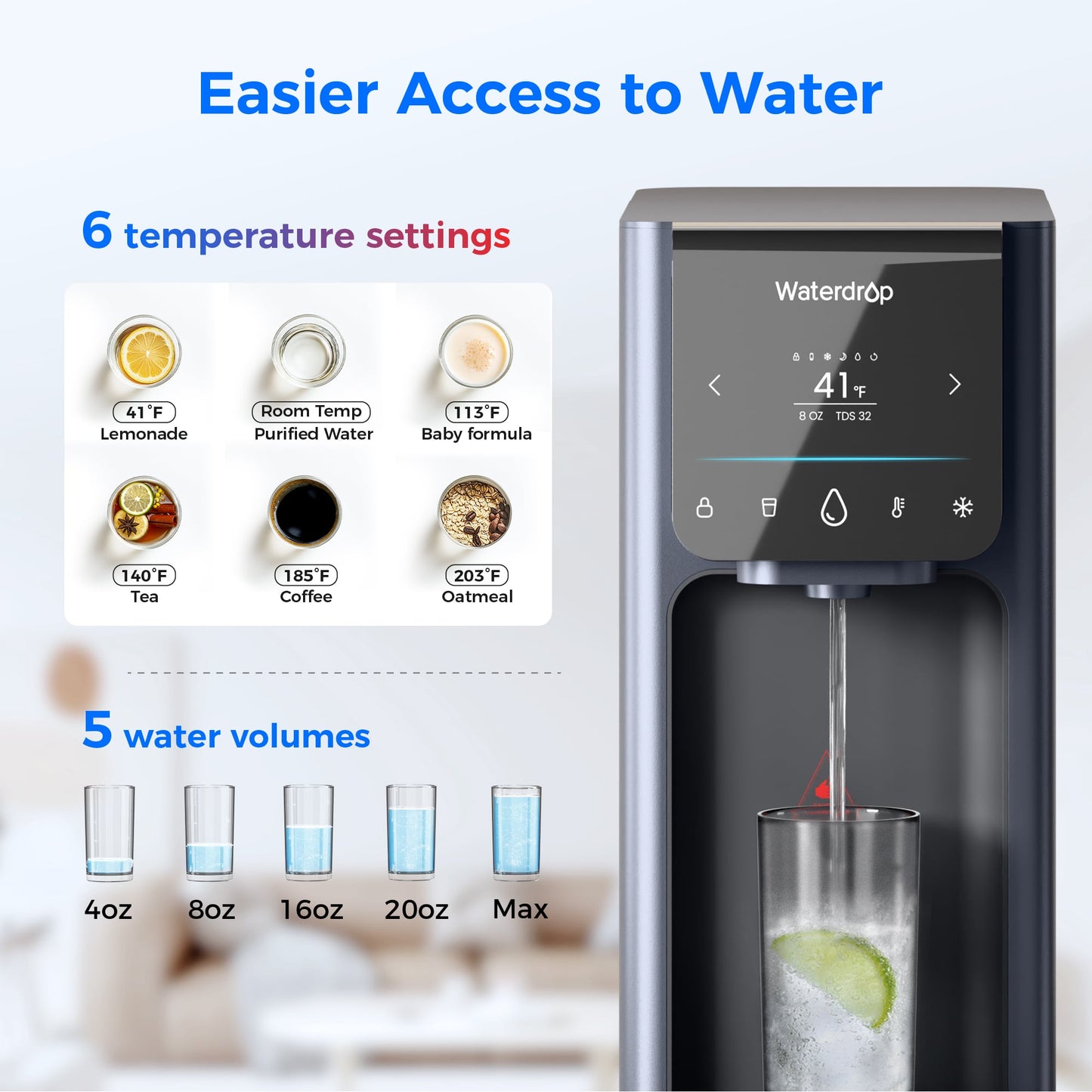 Distributeur d’eau filtrée chaude et froide Waterdrop A1 – Système à osmose inverse