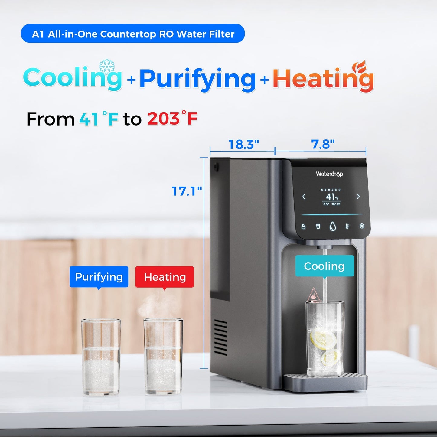 Distributeur d’eau filtrée chaude et froide Waterdrop A1 – Système à osmose inverse