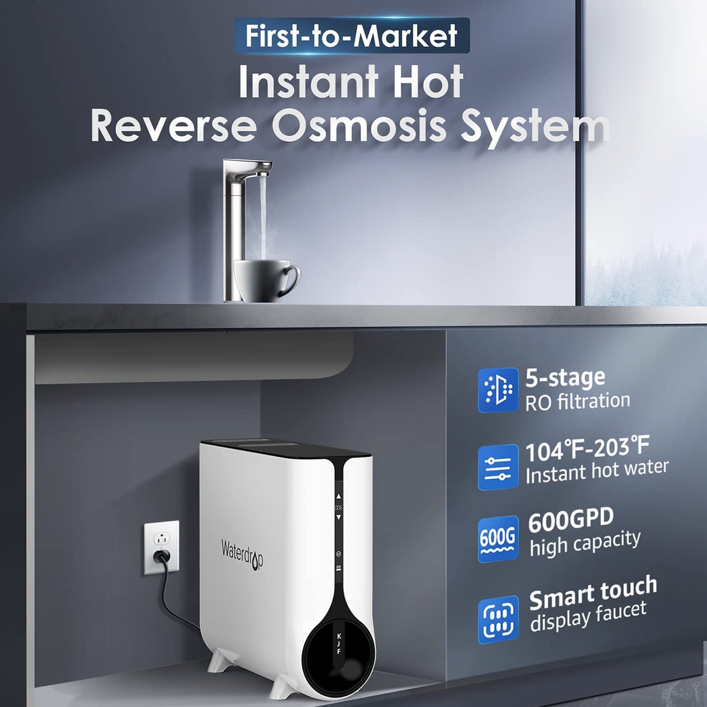 Distributeur d'eau chaude instantanée avec osmose inverse – Waterdrop K6